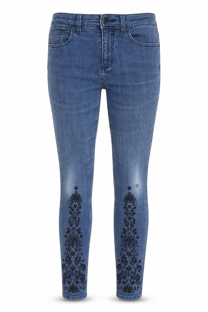 Marks and Spencer Womens Blue Cotton Blend Skinny Jeans Size 12 L25 in Regular Zip - Embroidery Detail