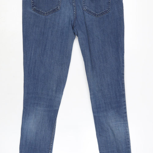 Marks and Spencer Womens Blue Cotton Blend Skinny Jeans Size 12 L25 in Regular Zip - Embroidery Detail