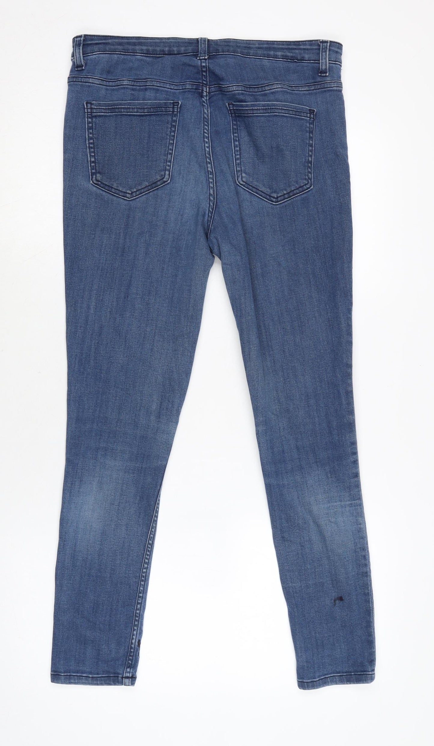 Marks and Spencer Womens Blue Cotton Blend Skinny Jeans Size 12 L25 in Regular Zip - Embroidery Detail