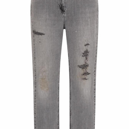 Marks and Spencer Womens Grey Cotton Blend Straight Jeans Size 14 L29 in Regular Zip