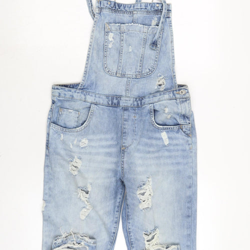 Zara Womens Blue Cotton Dungaree One-Piece Size XS L25 in Tie - Distressed