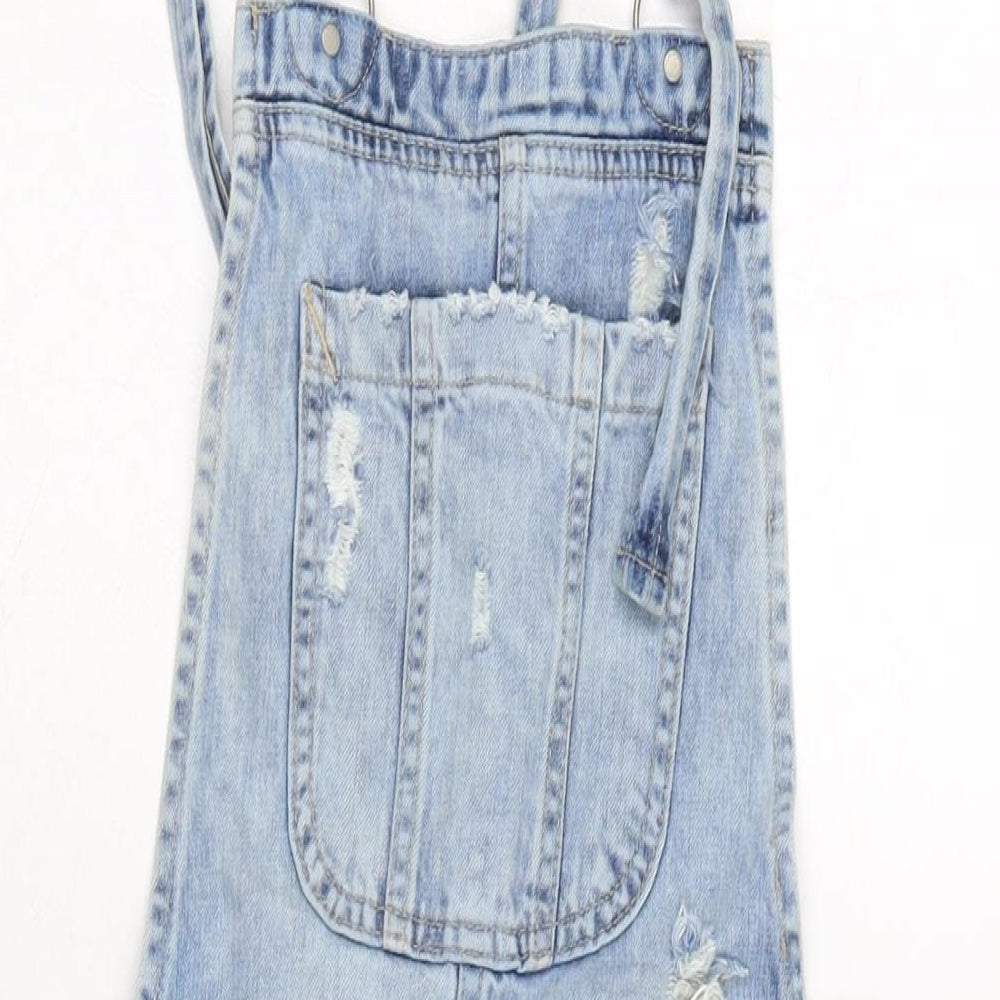 Zara Womens Blue Cotton Dungaree One-Piece Size XS L25 in Tie - Distressed