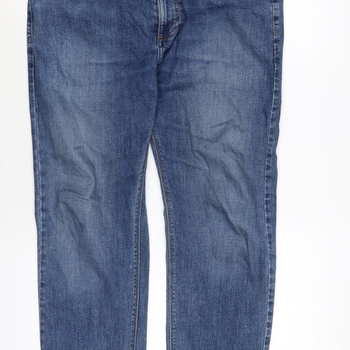 Marks and Spencer Mens Blue Cotton Blend Straight Jeans Size 34 in L29 in Regular Zip