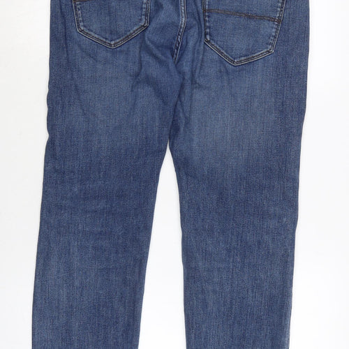 Marks and Spencer Mens Blue Cotton Blend Straight Jeans Size 34 in L29 in Regular Zip