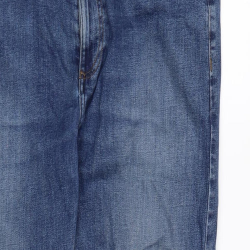 Marks and Spencer Mens Blue Cotton Blend Straight Jeans Size 34 in L29 in Regular Zip