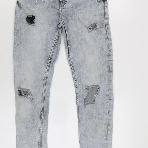 NEXT Boys Grey Cotton Tapered Jeans Size 11 Years L24 in Regular Zip - Distressed