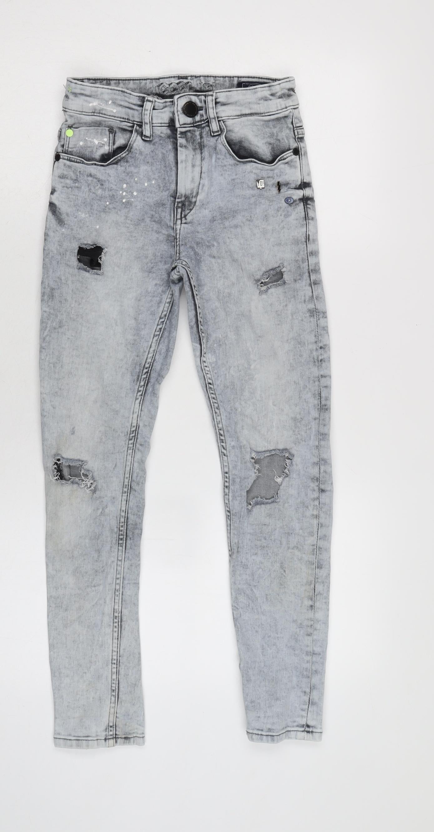 NEXT Boys Grey Cotton Tapered Jeans Size 11 Years L24 in Regular Zip - Distressed