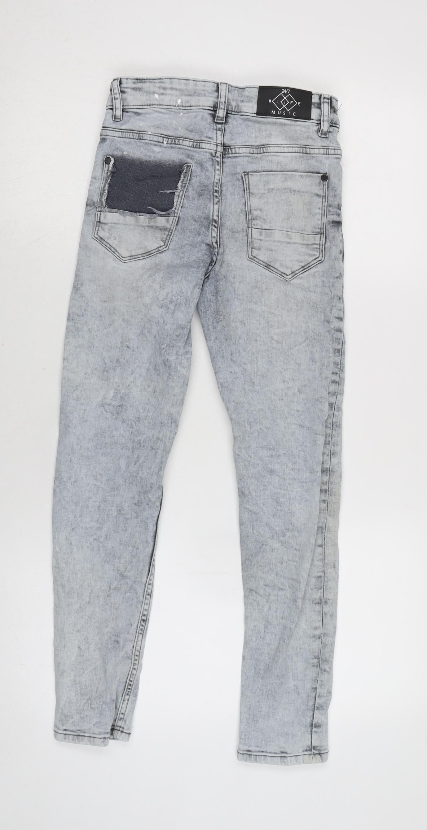 NEXT Boys Grey Cotton Tapered Jeans Size 11 Years L24 in Regular Zip - Distressed