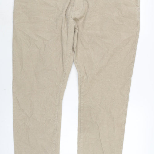 Marks and Spencer Mens Beige Cotton Trousers Size 42 in L29 in Regular Zip