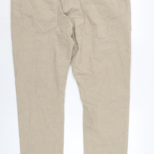 Marks and Spencer Mens Beige Cotton Trousers Size 42 in L29 in Regular Zip