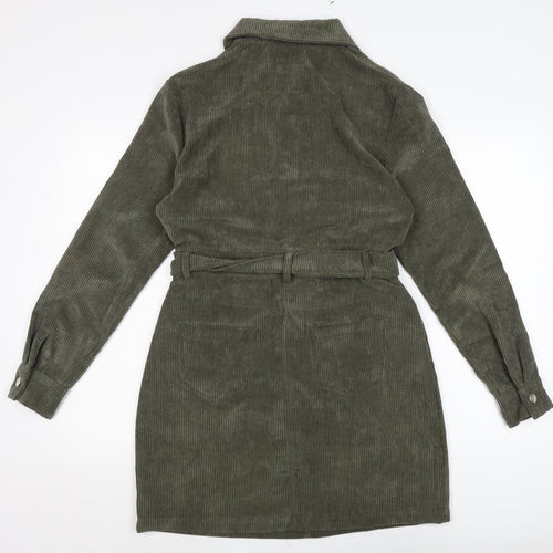 Oasis Womens Green Cotton Shirt Dress Size 10 Collared Button