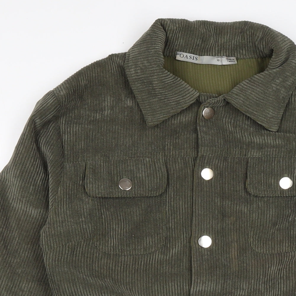 Oasis Womens Green Cotton Shirt Dress Size 10 Collared Button