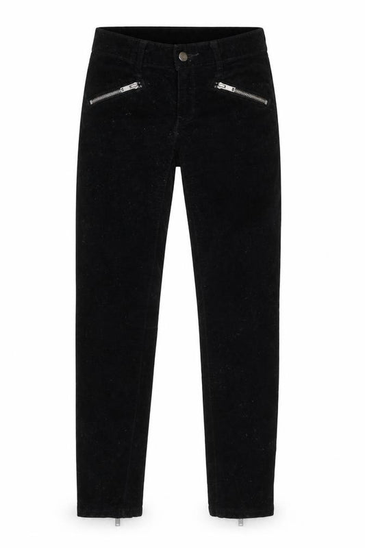 Front view of Gap women’s black cotton trousers, size UK 26, in, 25-inch leg regular zip - zips to back.