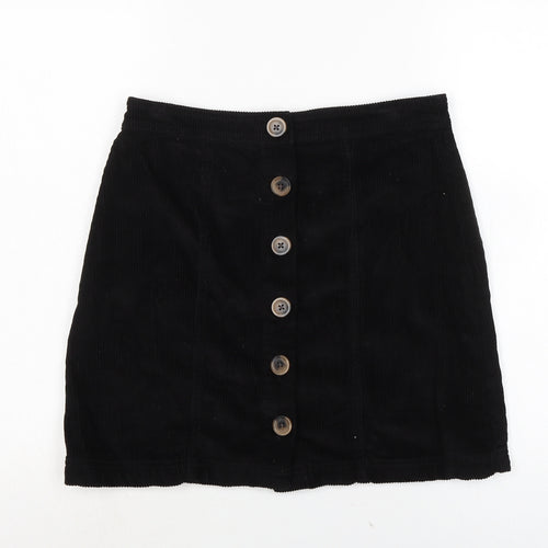 TU Womens Black Cotton A-Line Skirt Size 10 Button