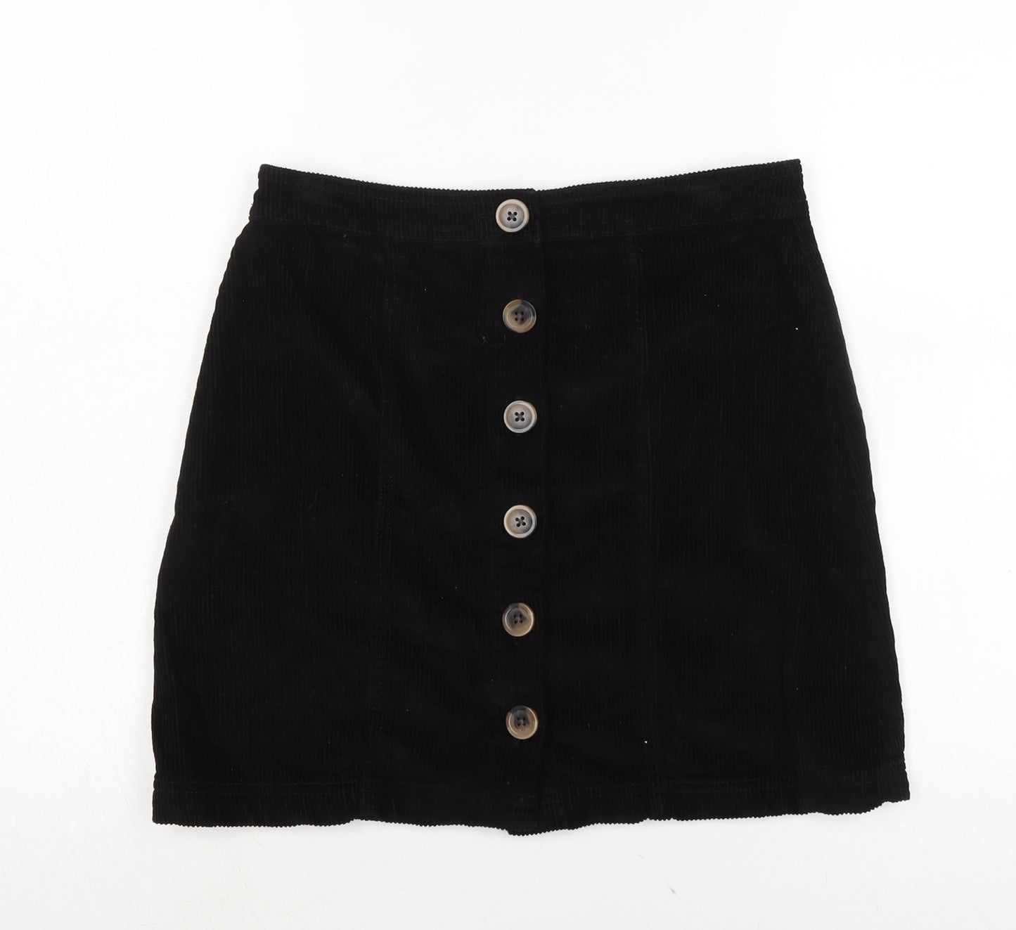 TU Womens Black Cotton A-Line Skirt Size 10 Button