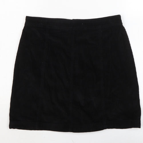 TU Womens Black Cotton A-Line Skirt Size 10 Button