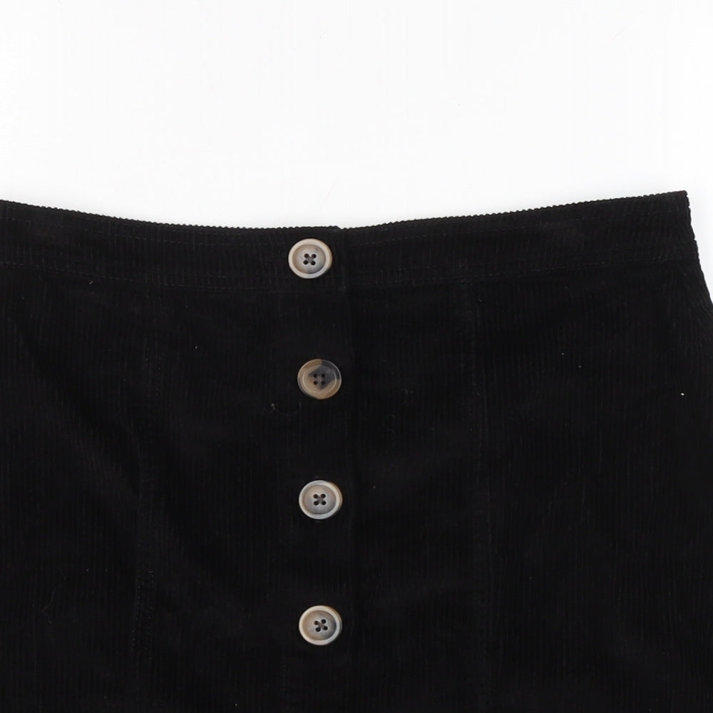 TU Womens Black Cotton A-Line Skirt Size 10 Button