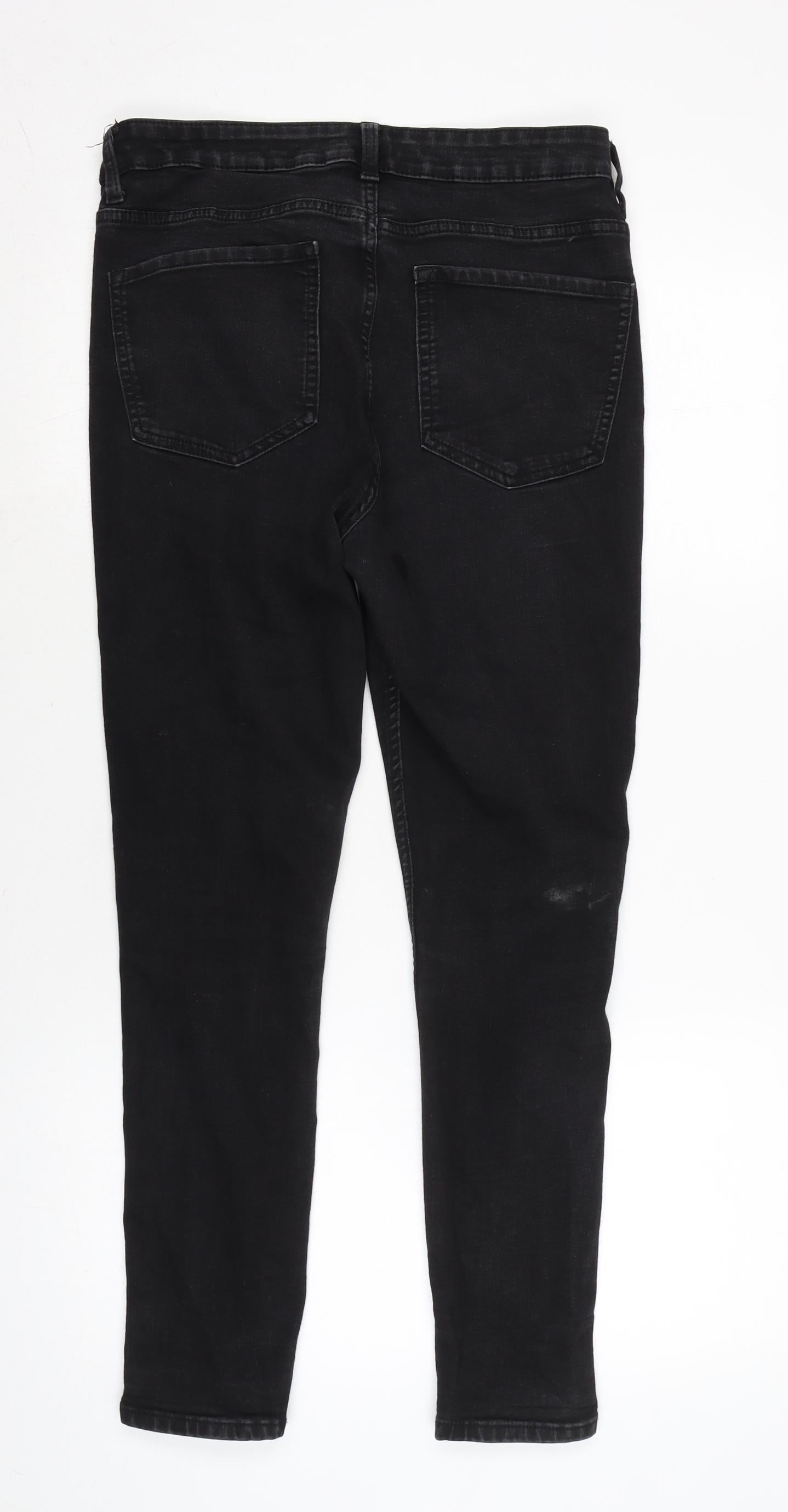 Marks and Spencer Womens Black Cotton Blend Tapered Jeans Size 12 L26 in Regular Zip