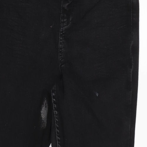 Marks and Spencer Womens Black Cotton Blend Tapered Jeans Size 12 L26 in Regular Zip