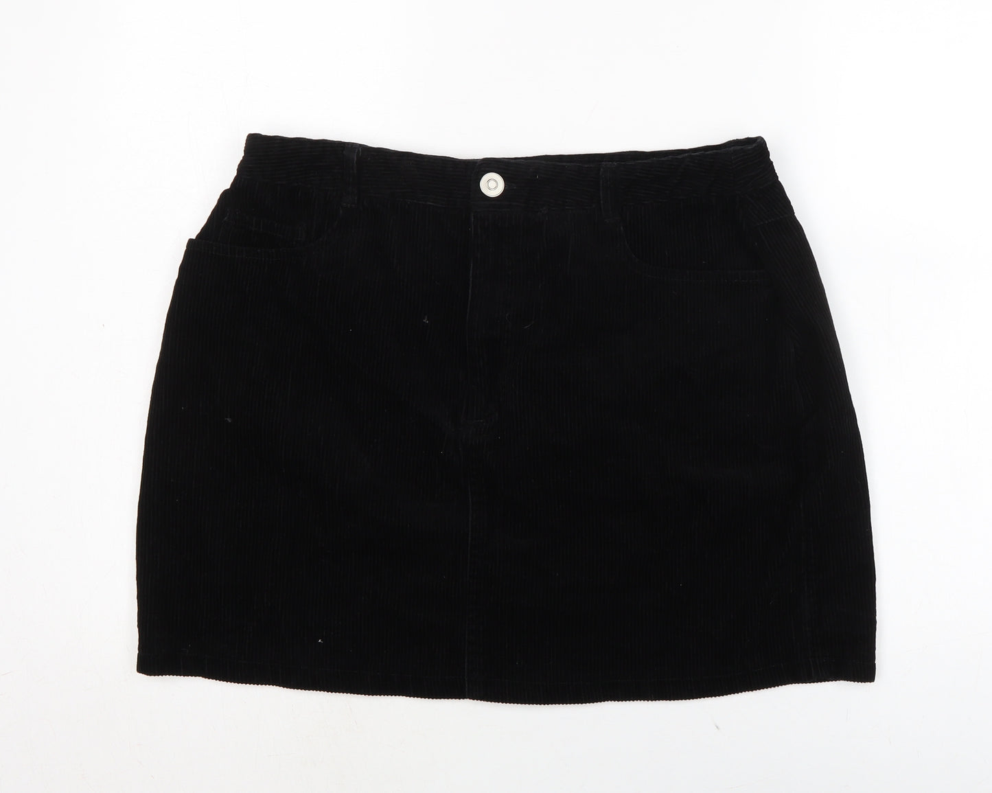 New Look Womens Black Cotton A-Line Skirt Size 16 Zip