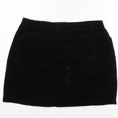 New Look Womens Black Cotton A-Line Skirt Size 16 Zip