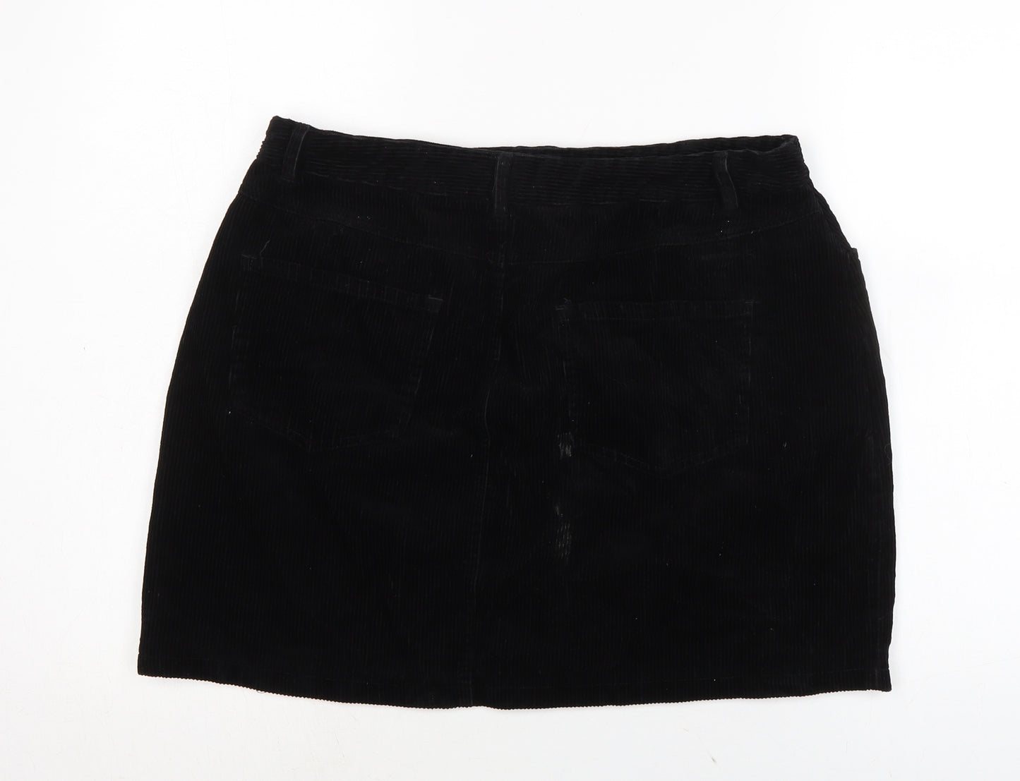New Look Womens Black Cotton A-Line Skirt Size 16 Zip