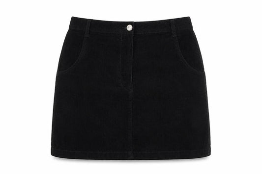 Front view of Papaya women’s black cotton a-line skirt, size UK 10, zip