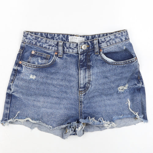 Denim & Co. Womens Blue Cotton Cut-Off Shorts Size 10 Regular Zip