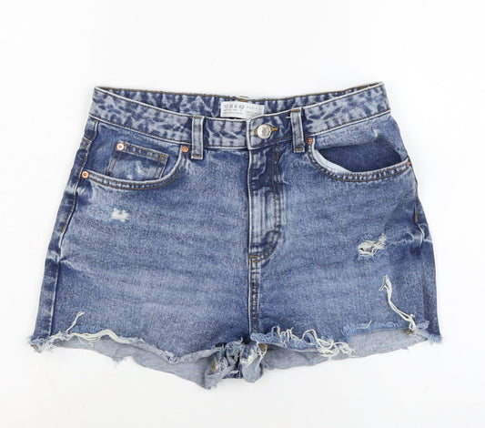 Denim & Co. Womens Blue Cotton Cut-Off Shorts Size 10 Regular Zip