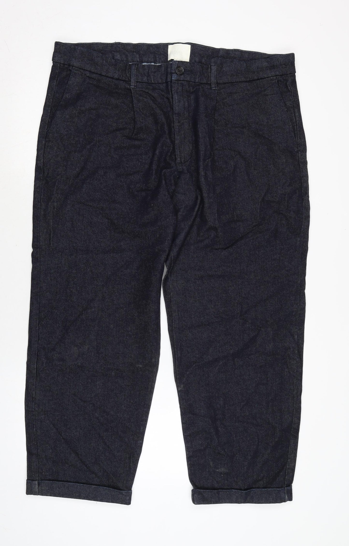 Marks and Spencer Mens Blue Cotton Blend Straight Jeans Size 40 in L29 in Regular Zip