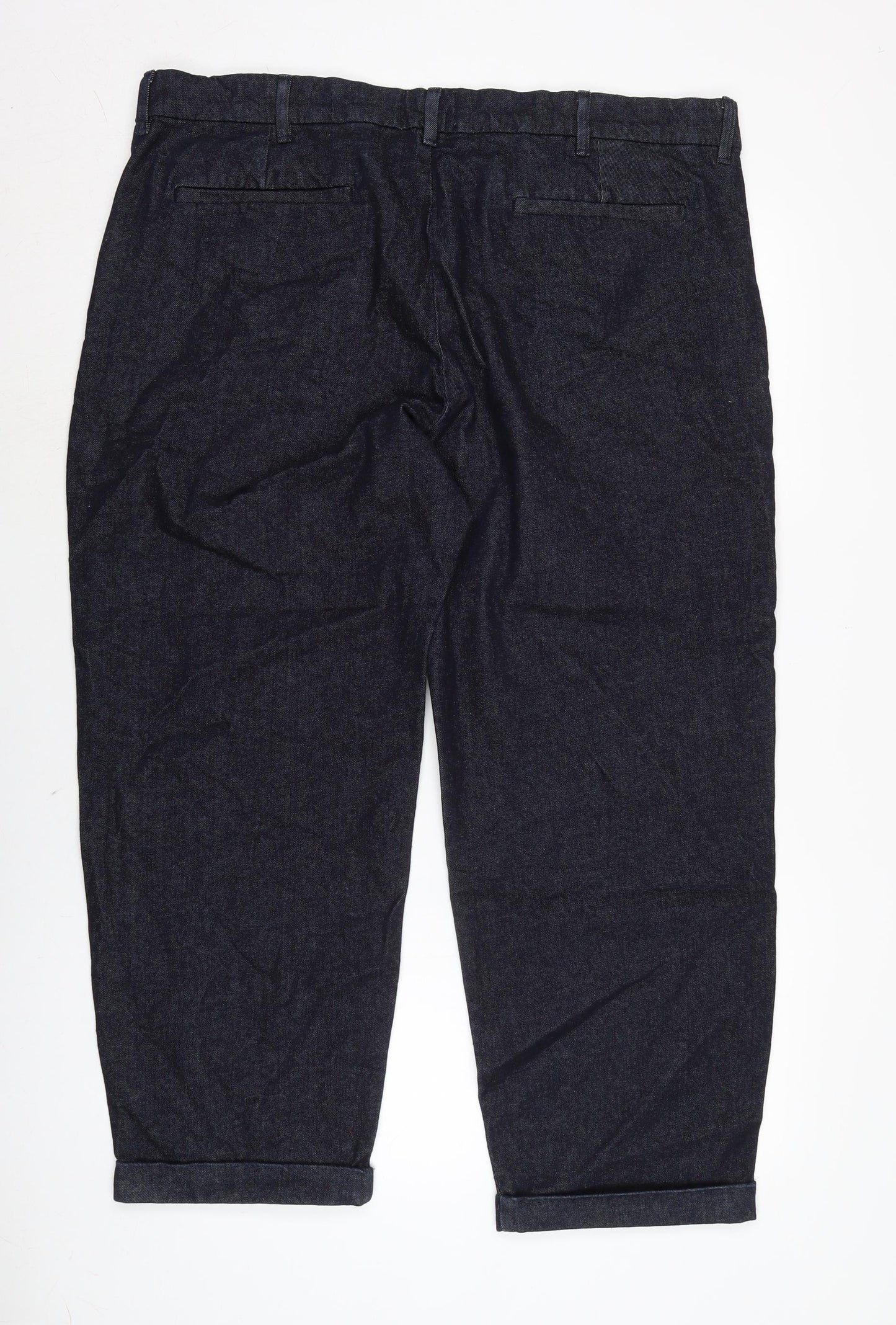 Marks and Spencer Mens Blue Cotton Blend Straight Jeans Size 40 in L29 in Regular Zip