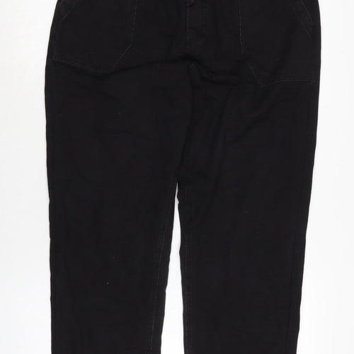 Marks and Spencer Womens Black Cotton Blend Wide-Leg Jeans Size 14 L26 in Regular Tie