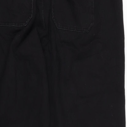 Marks and Spencer Womens Black Cotton Blend Wide-Leg Jeans Size 14 L26 in Regular Tie