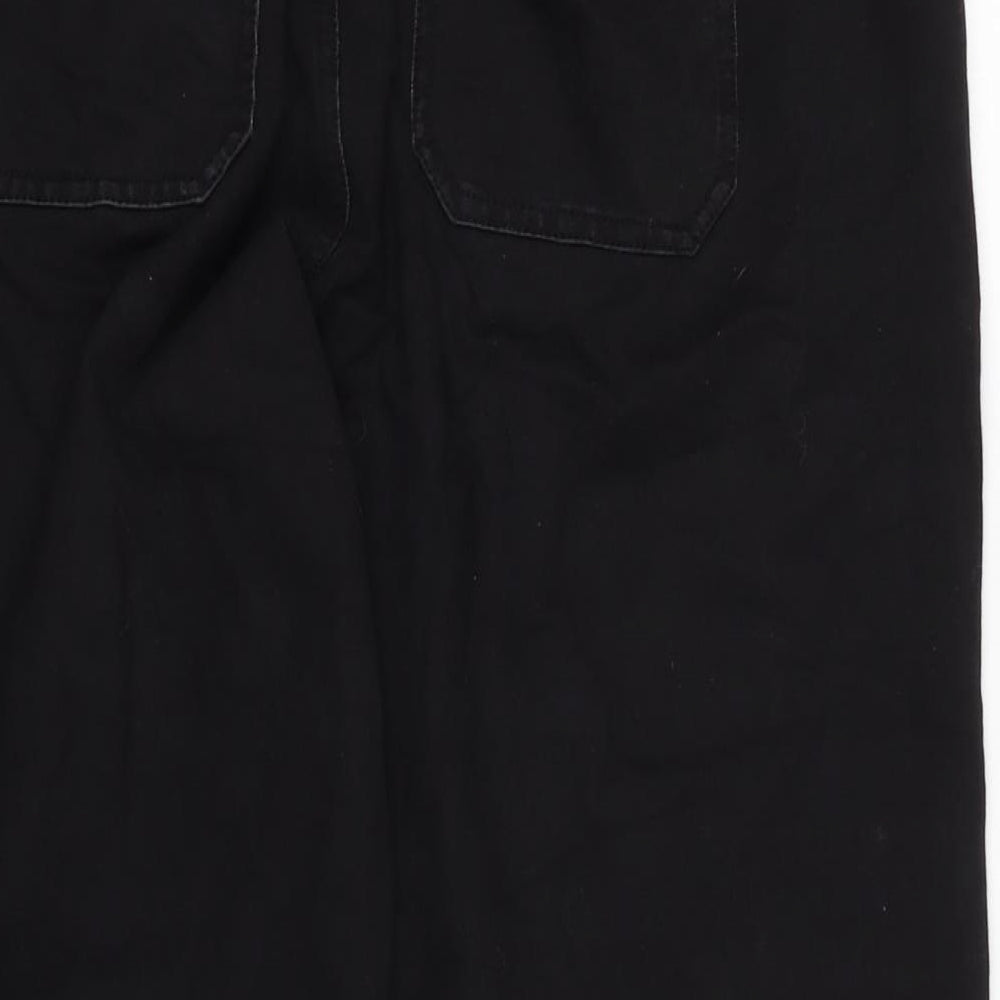 Marks and Spencer Womens Black Cotton Blend Wide-Leg Jeans Size 14 L26 in Regular Tie