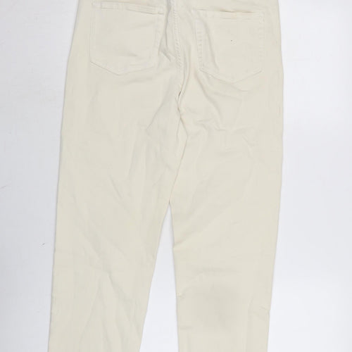 Marks and Spencer Womens Ivory Cotton Straight Jeans Size 12 L25 in Regular Zip
