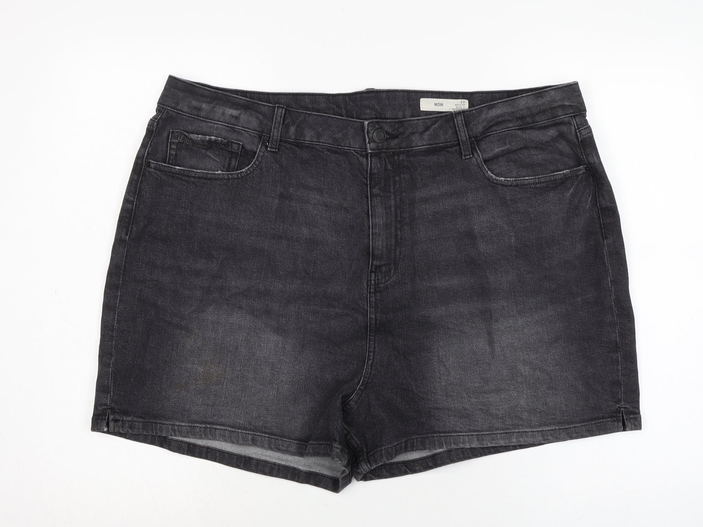 Marks and Spencer Womens Grey Cotton Basic Shorts Size 22 Regular Zip
