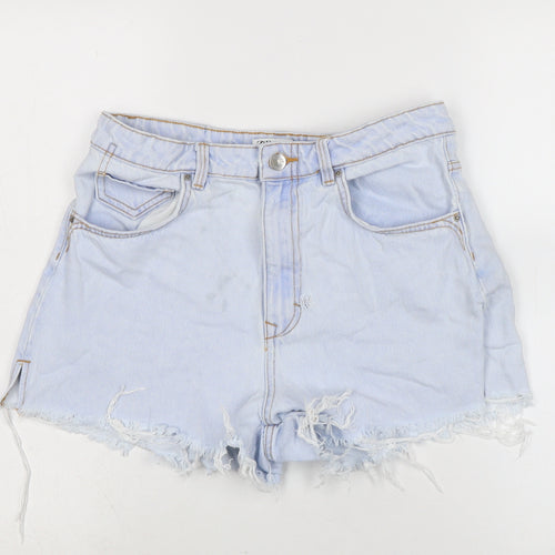 Zara Womens Blue Cotton Cut-Off Shorts Size 12 Regular Zip