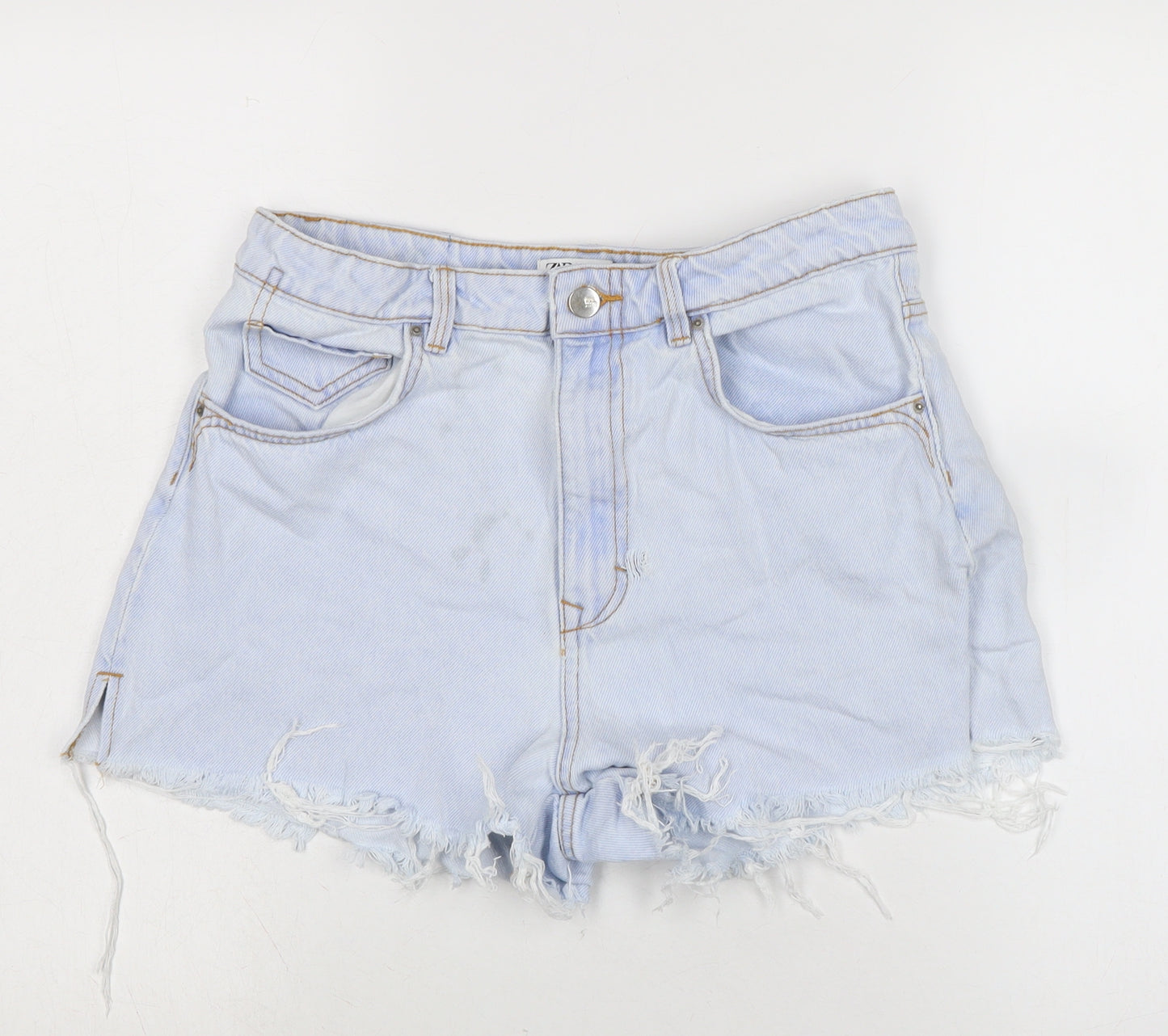 Zara Womens Blue Cotton Cut-Off Shorts Size 12 Regular Zip