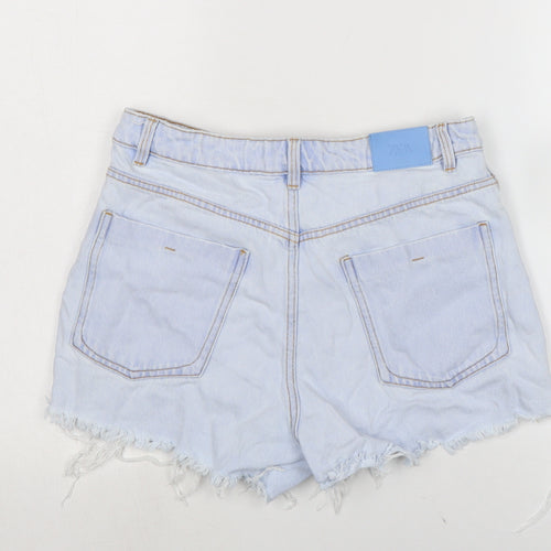 Zara Womens Blue Cotton Cut-Off Shorts Size 12 Regular Zip