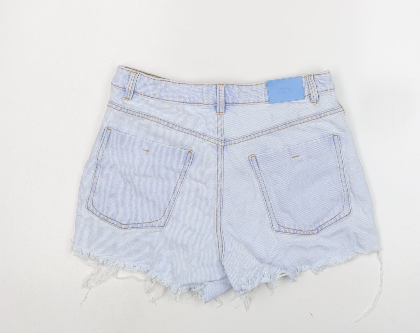 Zara Womens Blue Cotton Cut-Off Shorts Size 12 Regular Zip