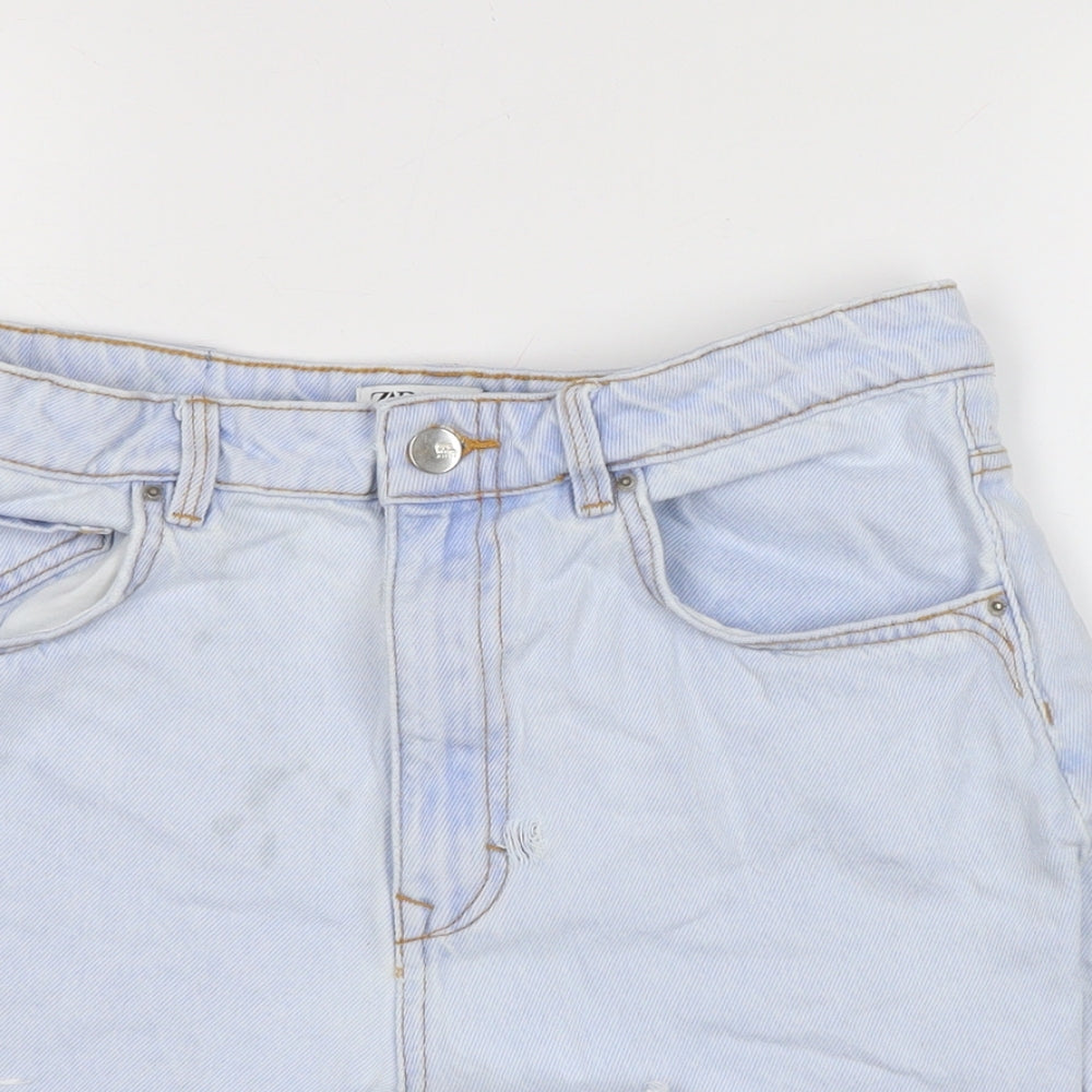 Zara Womens Blue Cotton Cut-Off Shorts Size 12 Regular Zip