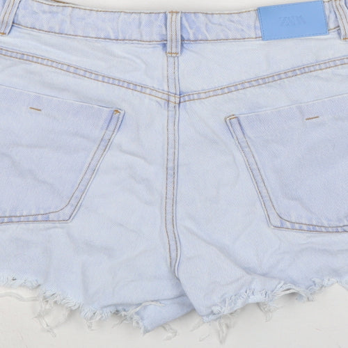 Zara Womens Blue Cotton Cut-Off Shorts Size 12 Regular Zip