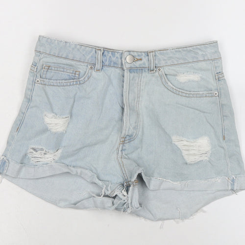 H&M Womens Blue Cotton Cut-Off Shorts Size 8 Regular Zip