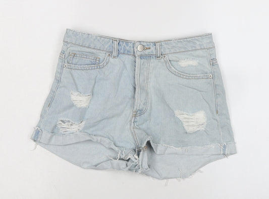 H&M Womens Blue Cotton Cut-Off Shorts Size 8 Regular Zip