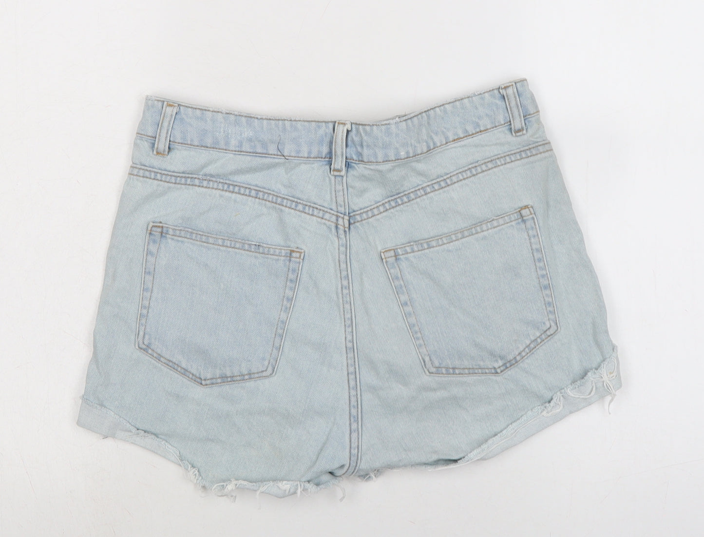 H&M Womens Blue Cotton Cut-Off Shorts Size 8 Regular Zip