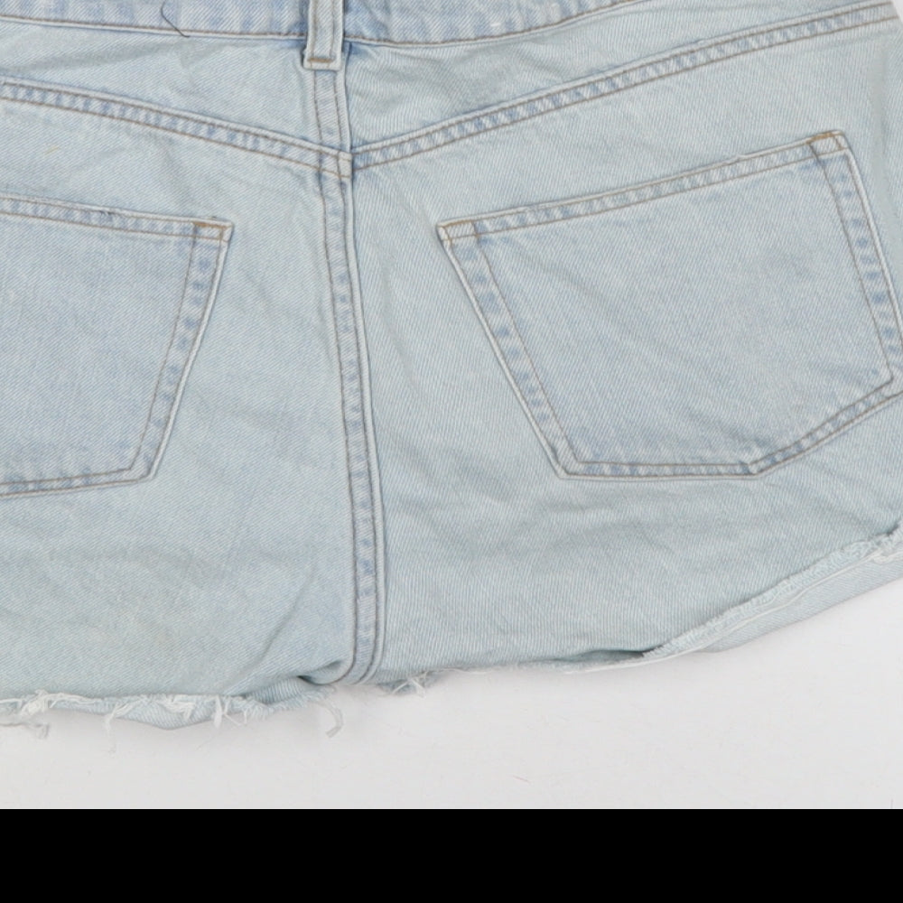 H&M Womens Blue Cotton Cut-Off Shorts Size 8 Regular Zip