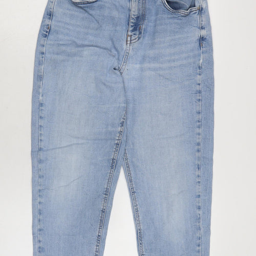 Marks and Spencer Womens Blue Cotton Blend Mom Jeans Size 12 L26 in Regular Zip