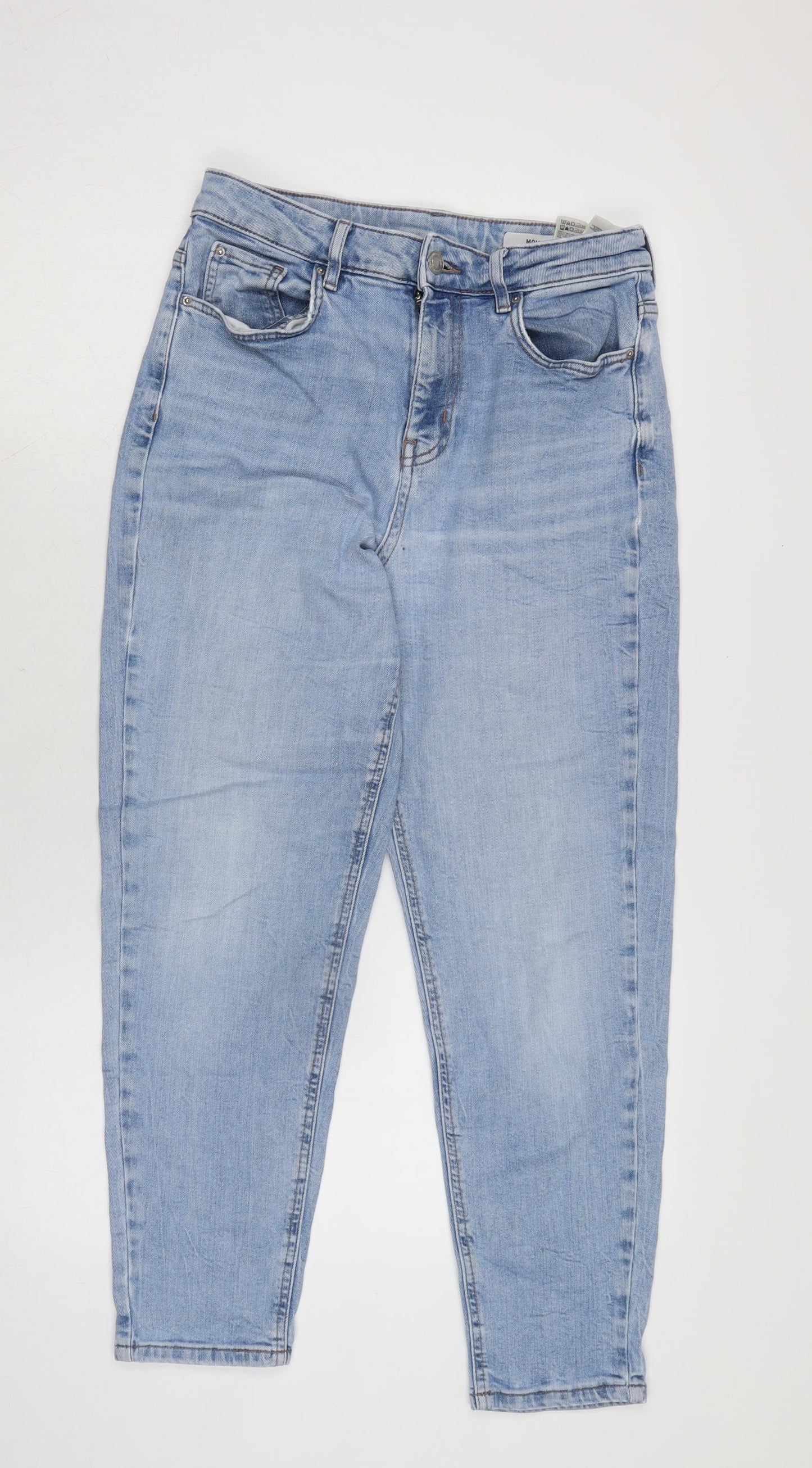 Marks and Spencer Womens Blue Cotton Blend Mom Jeans Size 12 L26 in Regular Zip