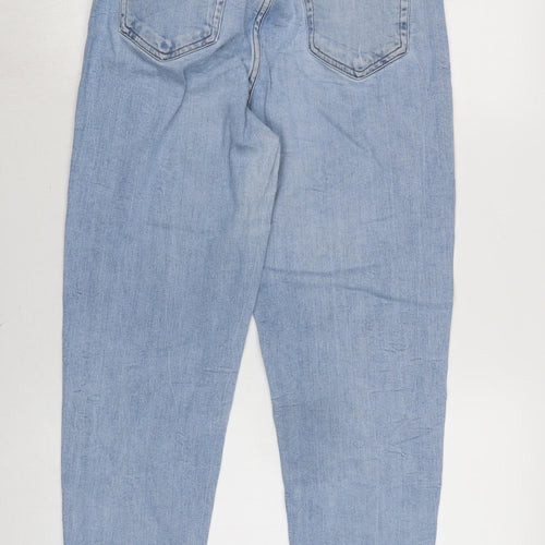 Marks and Spencer Womens Blue Cotton Blend Mom Jeans Size 12 L26 in Regular Zip