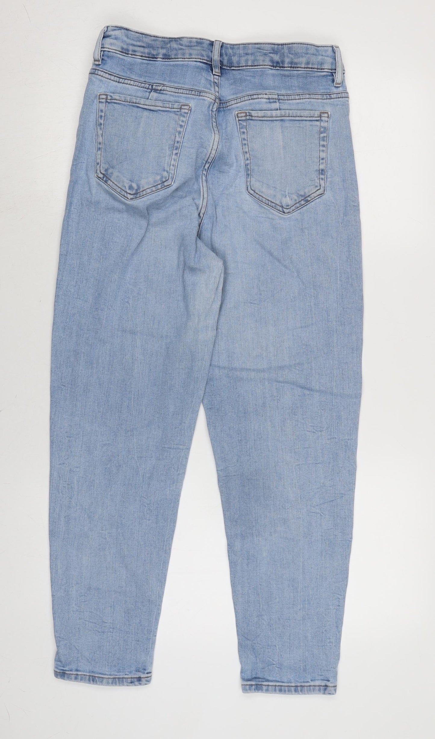 Marks and Spencer Womens Blue Cotton Blend Mom Jeans Size 12 L26 in Regular Zip